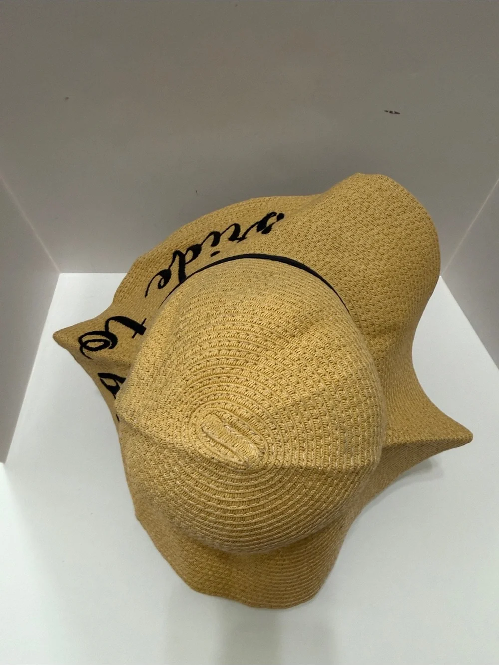 C.C. Boutique Yellow 'Bride To Be' Wide Brim Sun Hat with Black Band